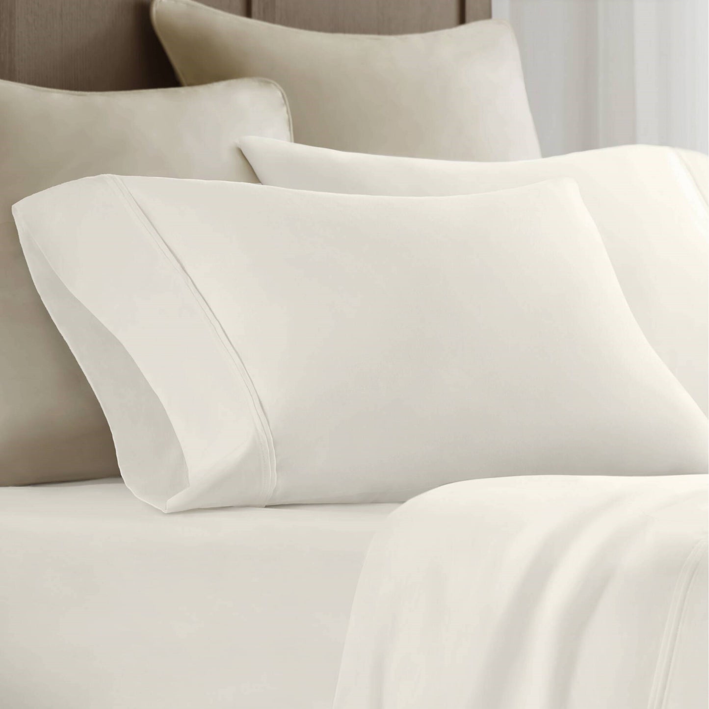 2-Piece King Sham Sateen Pillowcase Set,Off-White