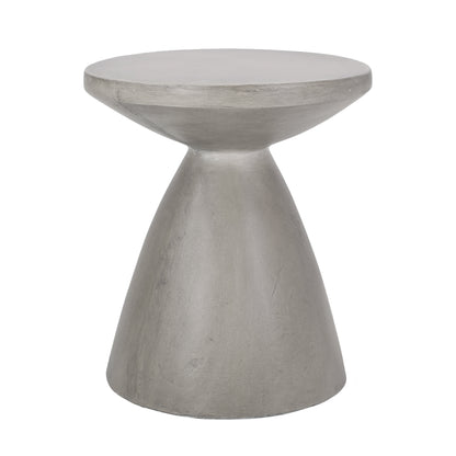 Modern Outdoor Lightweight Concrete Side Table with Hourglass Design in Natural Magnesium Oxide, 18x18x20.25 inches