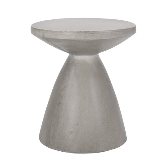 Modern Outdoor Lightweight Concrete Side Table with Hourglass Design in Natural Magnesium Oxide, 18x18x20.25 inches
