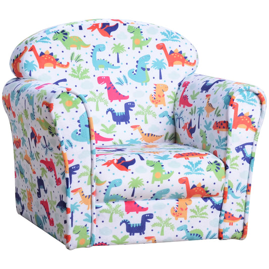 Qaba Kid's Sofa Chair with Dinosaur Design and Thick Padding, Flannel-Covered Toddler Armchair for Bedroom, Playroom
