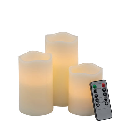Set of 3 Ivory LED Candles with Remote Timer, L:D3X6' M:D3X5' S:D3X4'