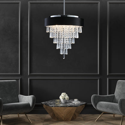 18-inch Modern Crystal Chandelier with Black Imitation Velvet Anti-Glare Shade, Adjustable Height, 8-Light G9 Base for Dining Room, Living Room, or Bedroom (Bulb Not Included)