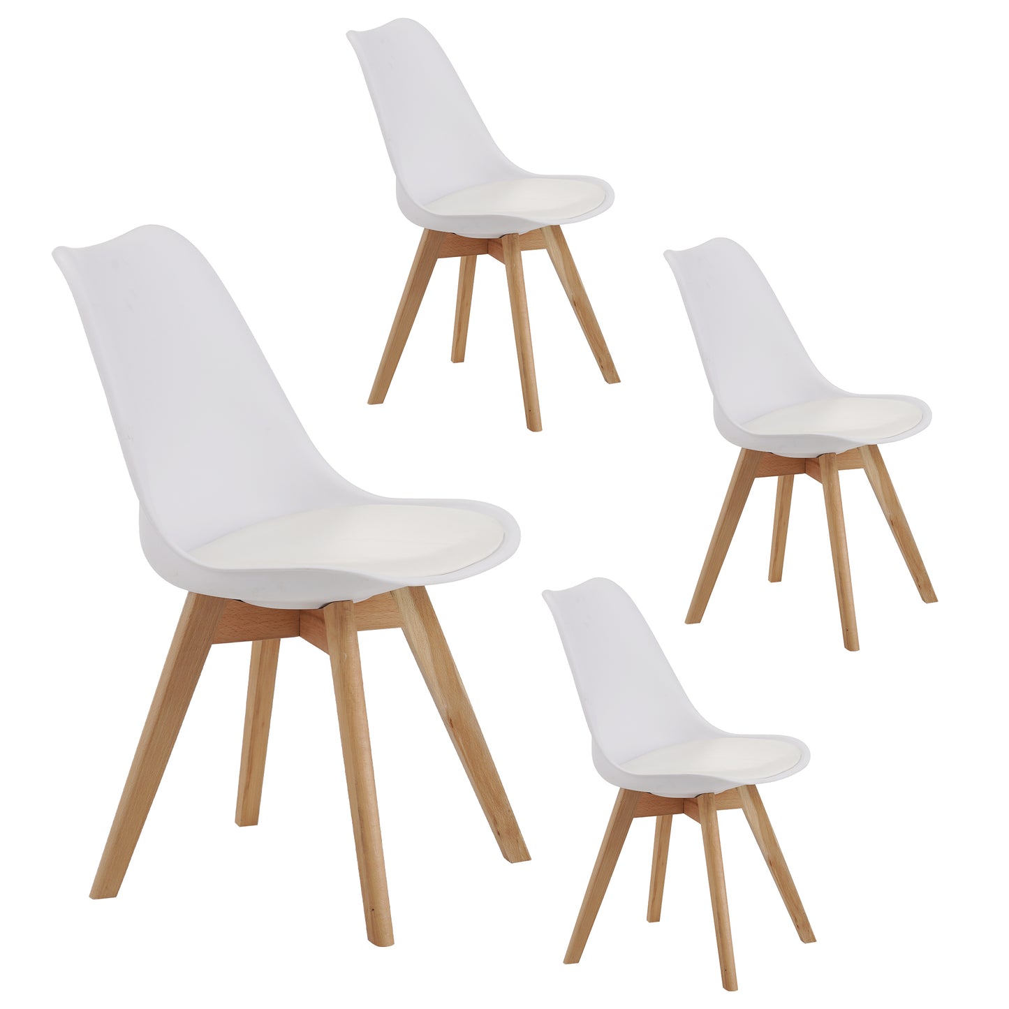 Set of four dining chairs, medieval modern style dining chairs for kitchen and dining room, with wooden legs, White