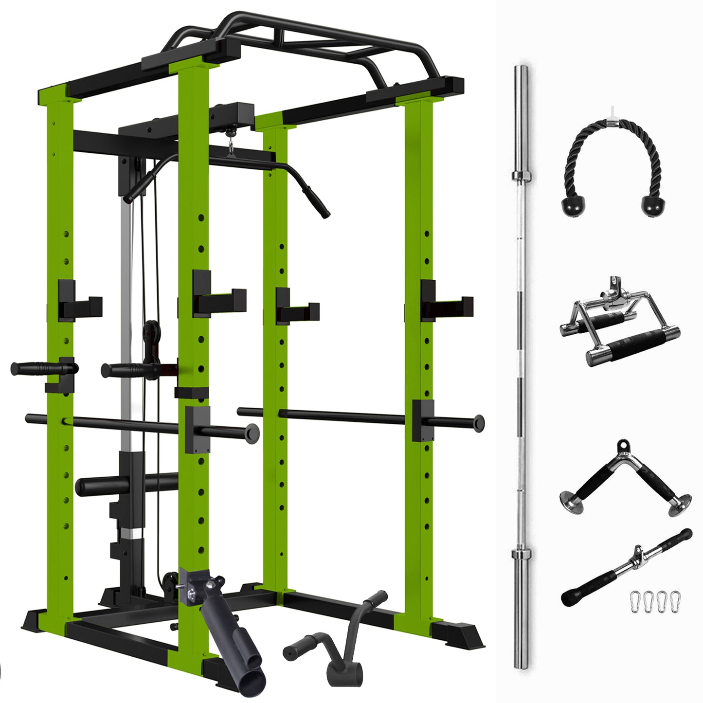 Multi-functional Power Cage, Home Adjustable Pullup Squat Rack 1000Lbs Capacity Comprehensive Fitness Barbell Rack with Gym Accessories 7ft Olympic Bar