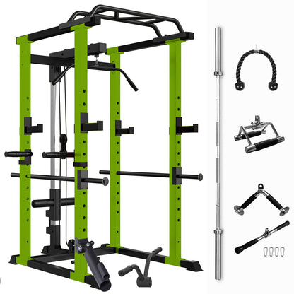 Multi-functional Power Cage, Home Adjustable Pullup Squat Rack 1000Lbs Capacity Comprehensive Fitness Barbell Rack with Gym Accessories 7ft Olympic Bar