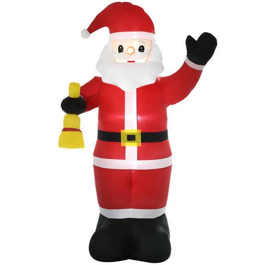 HOMCOM 8ft Christmas Inflatable Santa Claus Ringing Bell, Outdoor Blow-Up Yard Decoration with LED Lights Display