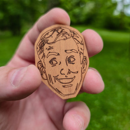 Wood Sticker | 1950s Cartoon Man Face | Cedar Paduk Cherry Maple Hickory