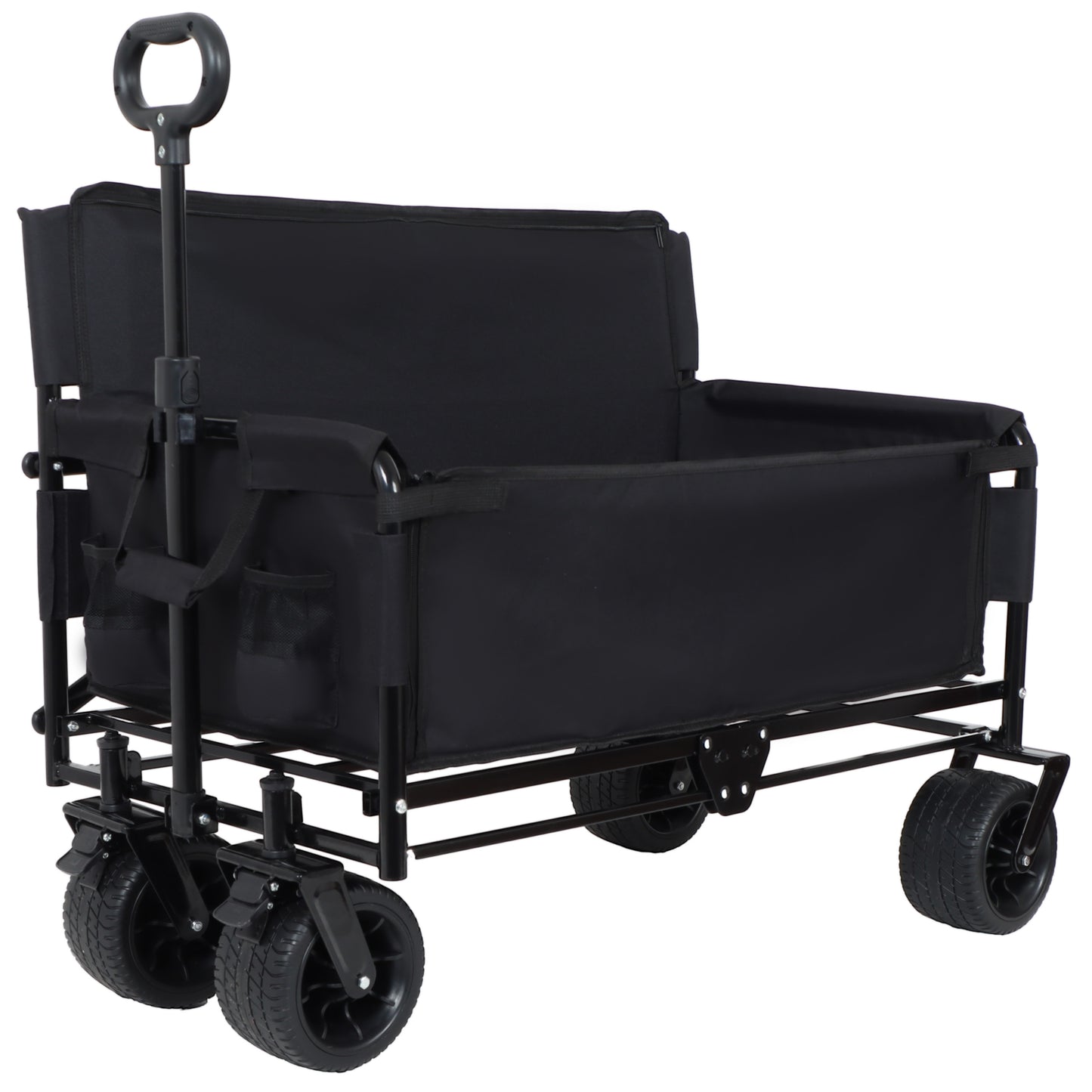 3-in-1 Convertible Folding Wagon Cart with Bench Seat & Storage - 500lbs Heavy-Duty Utility Wagon, 180L Capacity All-Terrain Wheels for Camping, Beach, Sports, Garden, black