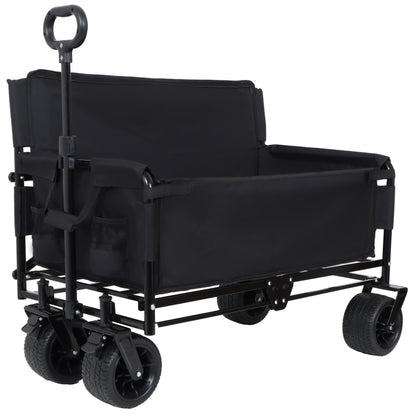 3-in-1 Convertible Folding Wagon Cart with Bench Seat & Storage - 500lbs Heavy-Duty Utility Wagon, 180L Capacity All-Terrain Wheels for Camping, Beach, Sports, Garden, black