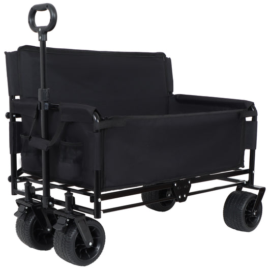 3-in-1 Convertible Folding Wagon Cart with Bench Seat & Storage - 500lbs Heavy-Duty Utility Wagon, 180L Capacity All-Terrain Wheels for Camping, Beach, Sports, Garden, black