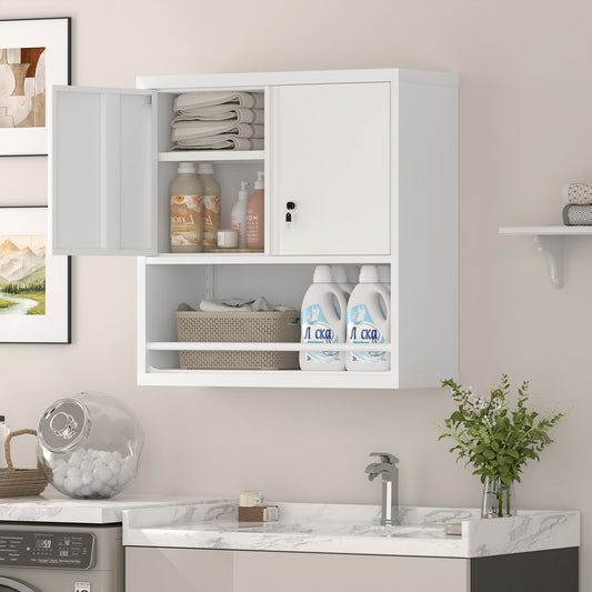 Metal Adjustable 2 Doors Metal Storage Cabinet Kitchen Pantry Cabinet With Adjustable Shelves all Steel Cabinet Locker For Kitchen, Living Room, Dining Room And Office