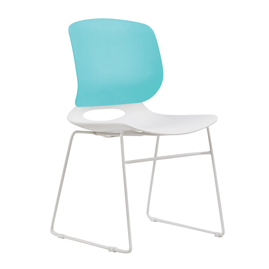 Modern Stacking Chairs Set of 4 in White and Blue with Polypropylene Seat and Fiberglass Reinforced Back, 18.9 x 19.7 x 34.45 Inches