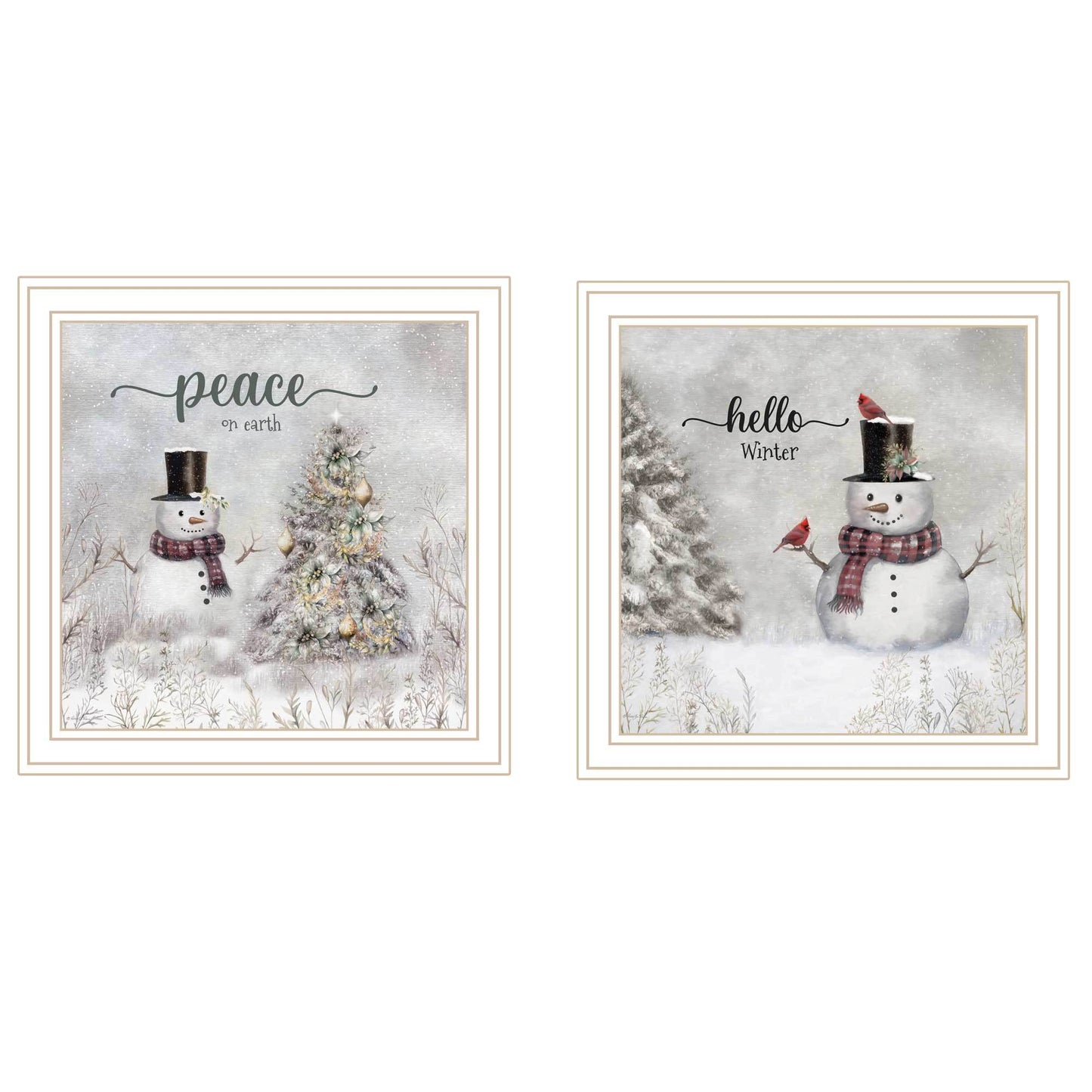 Trendy Decor 4U 2-Piece Vignette Winter - Peace On Earth White Framed Wall Art for Living Room, Holiday Wall Art Print for Home Decor, Bedroom Wall Art by Robin-Lee Viera