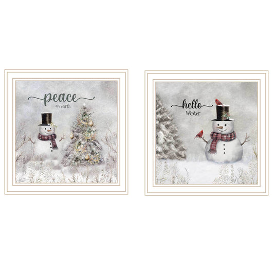 Trendy Decor 4U 2-Piece Vignette Winter - Peace On Earth White Framed Wall Art for Living Room, Holiday Wall Art Print for Home Decor, Bedroom Wall Art by Robin-Lee Viera