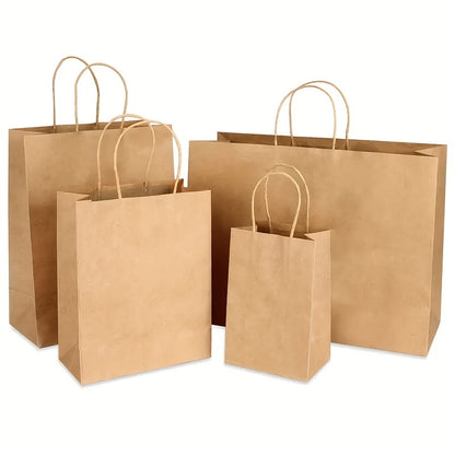 135pcs Bulk Kraft Paper Bags in 3 Sizes - Heavy-Duty Brown Gift Bags with Sturdy Twine-Like Rope Handles, Natural Beige Kraft Paper for Christmas, Business, Retail & Everyday Packaging - Versatile Mul