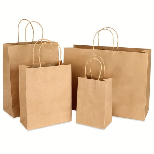 135pcs Bulk Kraft Paper Bags in 3 Sizes - Heavy-Duty Brown Gift Bags with Sturdy Twine-Like Rope Handles, Natural Beige Kraft Paper for Christmas, Business, Retail & Everyday Packaging - Versatile Mul