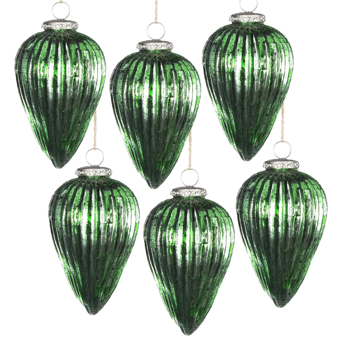 3.3X3.3X5.5' Tear Drop Ornament, Glass Decorative Hanging Christmas Tree Ornaments for Holiday Party Decorations, Set of 6