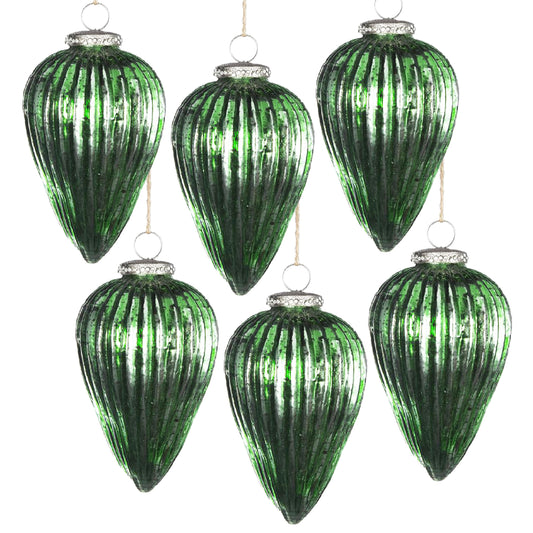 3.3X3.3X5.5' Tear Drop Ornament, Glass Decorative Hanging Christmas Tree Ornaments for Holiday Party Decorations, Set of 6