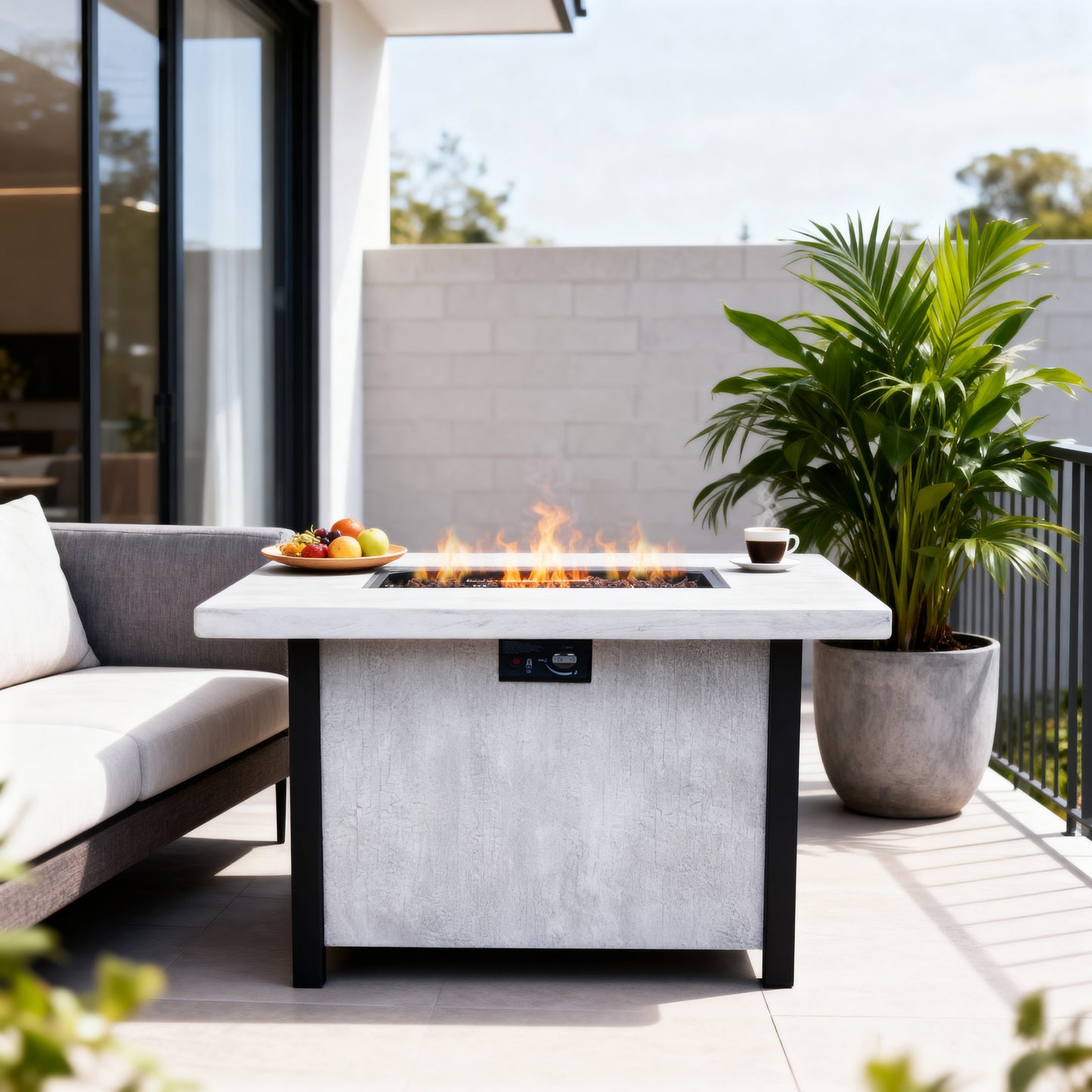 44' W x 25' H Outdoor Patio Propane Gas Fire Pit Table - 50,000 BTU High-temperature-resistant carving process for environmentally friendly materials with the effect of charcoal grain