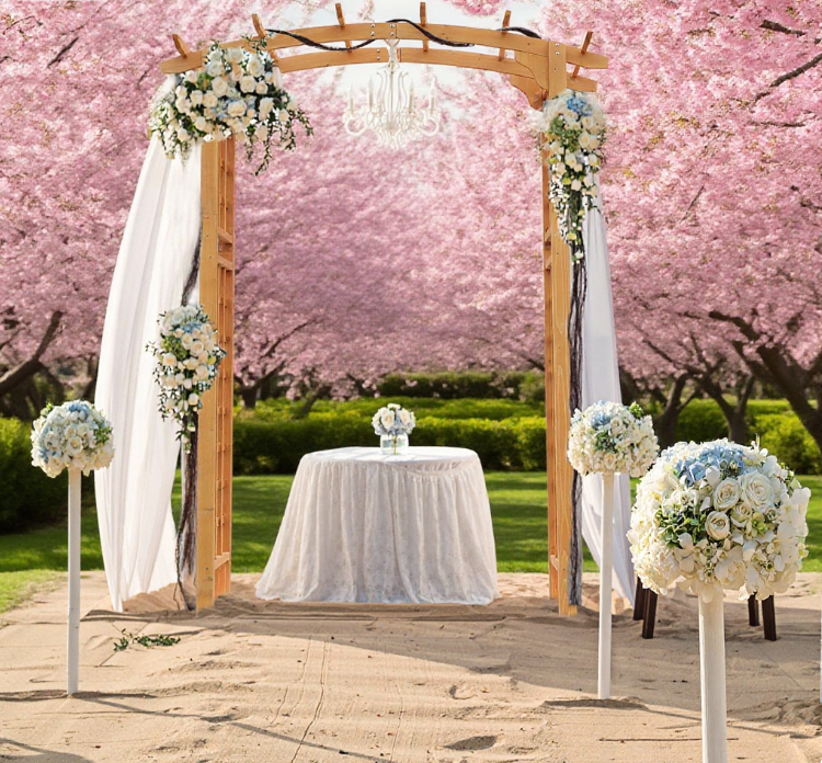 Wood Round Outdoor Garden Pergola Style Arbor Arch Trellis