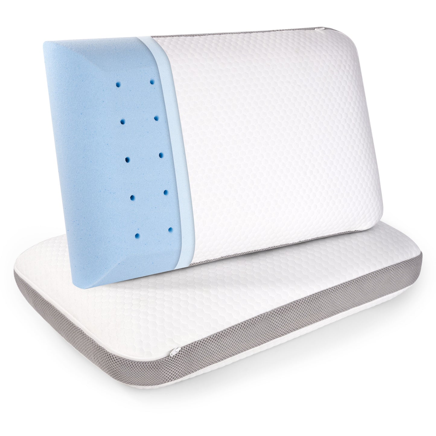 Gel Memory Foam Pillow with 3D Airflow Mesh – Ergonomic Bread-Shaped, Cooling & Breathable for Neck Support, Removable Dual-Layer Cover