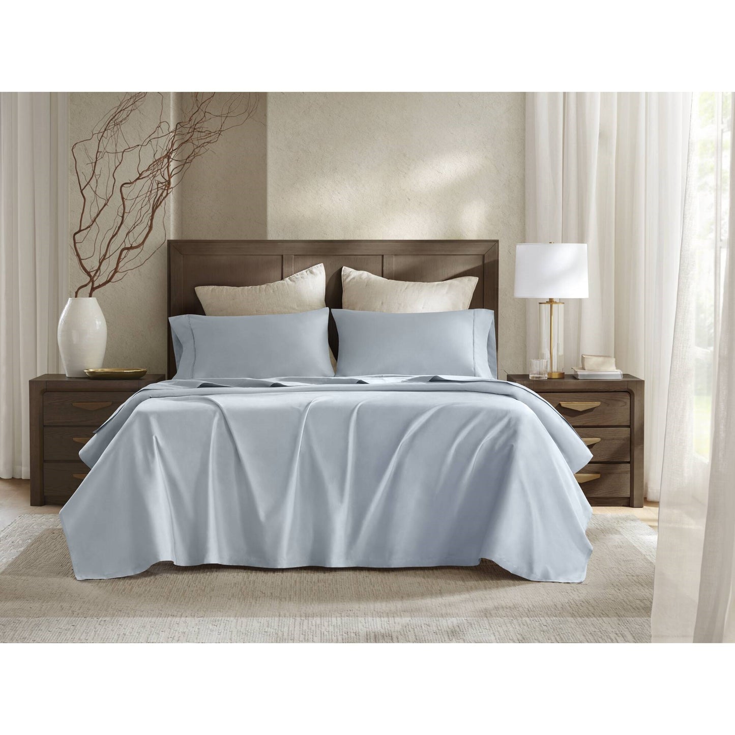 4 Pieces King Sateen Sheet Set,Blue