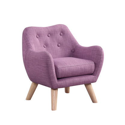 Linen Upholstered Kids Chair with Button Tufted Back and Wooden Legs, Pink