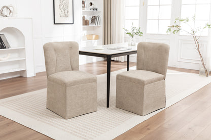 Linen Dining Chairs, Modern Fabric Side Chairs for Dining Room and Kitchen, with Padded Seat and Backrest, Upholstered Armless Chairs for Living Room, Set of 2 (Brown)