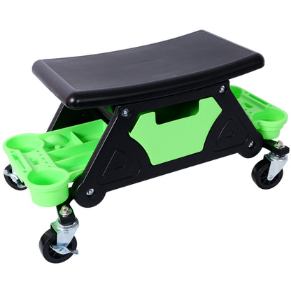 Heavy Duty Mechanic Stool with Tool Storage, 300 LBS Capacity, Green HDPE, 25x13.4 Inches