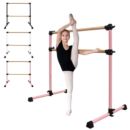 4FT Pink Solid Wood Ballet Barre With Adjustable Range Of 6.7-46 Inches For Dance Practice