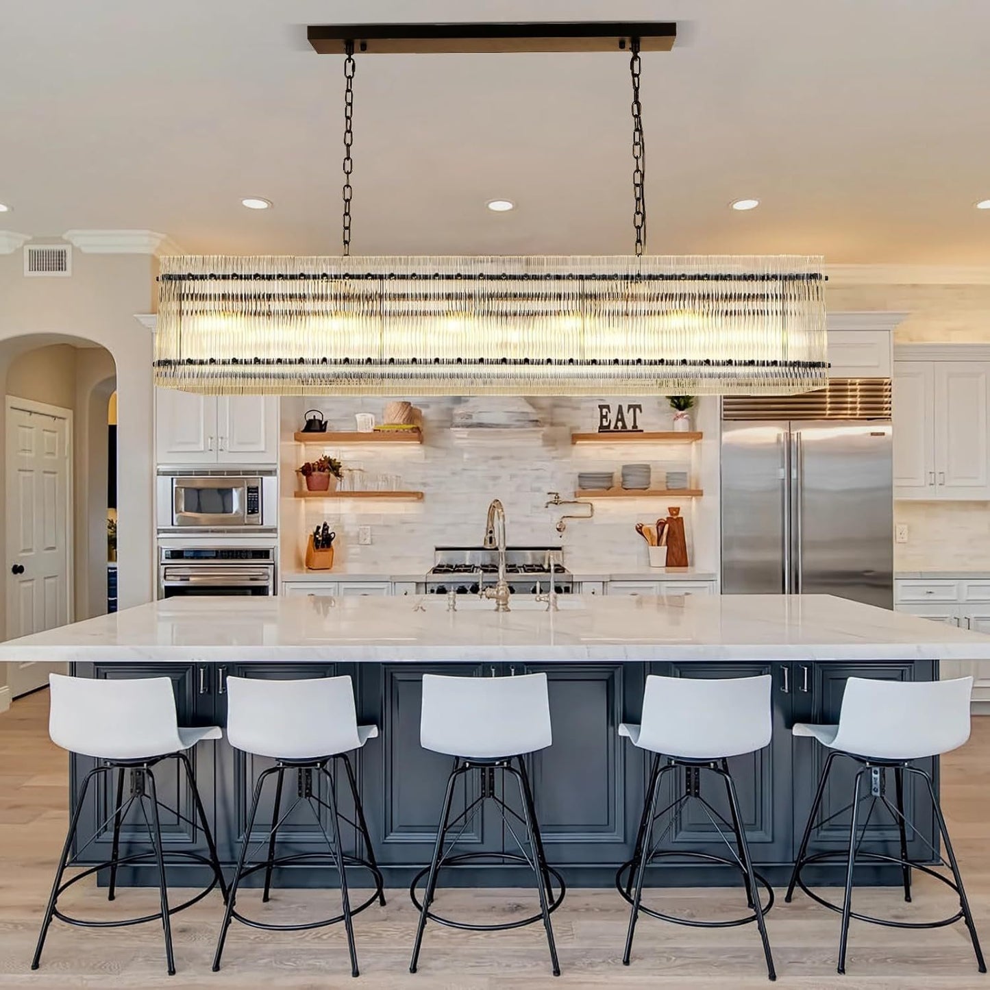 Modern Rectangular Crystal Glass Chandelier, 10-Lights Black Chandelier Lighting Contemporary Pendant Ceiling Light Fixture for Dining Room Living Room Kitchen Island