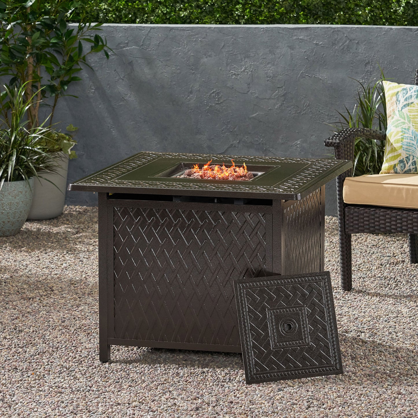 32' Outdoor Square Aluminum Propane Fire Pit - 37,000 BTU