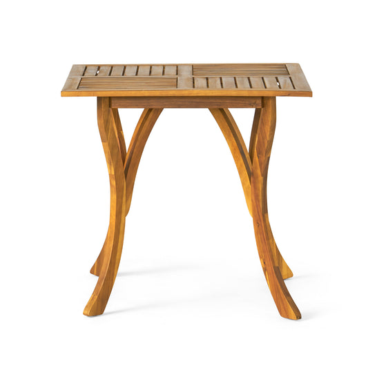 Outdoor Square Table with Curved Legs and Perpendicular Wooden Slats Table Top, Teak