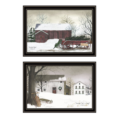 Trendy Decor 4U 2- Piece Vignette Christmas Time with Family Black Framed Wall Art for Living Room, Bedroom Wall Art Print for Home Decor by Billy Jacobs