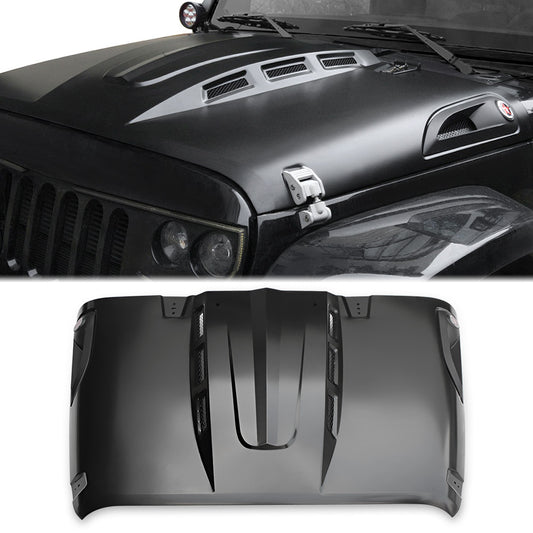 The Avenger Style Replacement Hood Compatible with 2007-2018 Jeep Wrangler JK JKU Unlimited Rubicon Black
