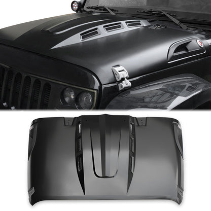 The Avenger Style Replacement Hood Compatible with 2007-2018 Jeep Wrangler JK JKU Unlimited Rubicon Black