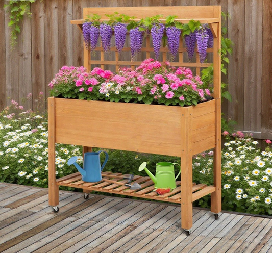 Elevated Garden Raised Bed Solid Wood Planter Flower Herb Boxes
