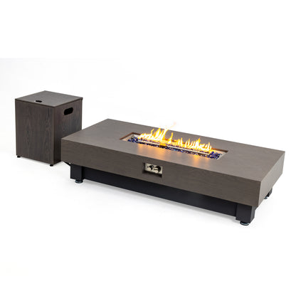 60-INCH FIRE PIT TABLE,Wood Outdoor Gas Fire Pit Table with Rain cover,Rectangular Heater for Patio, Backyard, Deck, Outdoor Modern Patio Fire Pit