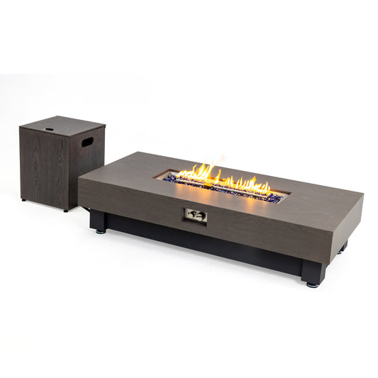 60-INCH FIRE PIT TABLE,Wood Outdoor Gas Fire Pit Table with Rain cover,Rectangular Heater for Patio, Backyard, Deck, Outdoor Modern Patio Fire Pit