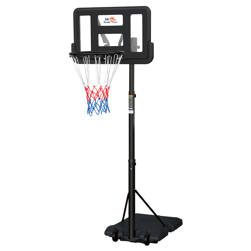 DOUBLE FISHAdjustable Outdoor Basketball Hoop 4.8-7.7ft with Backboard - Portable & Wall-Mounted for Youngsters, Youth, and Adults in Backyard or Driveway - Black