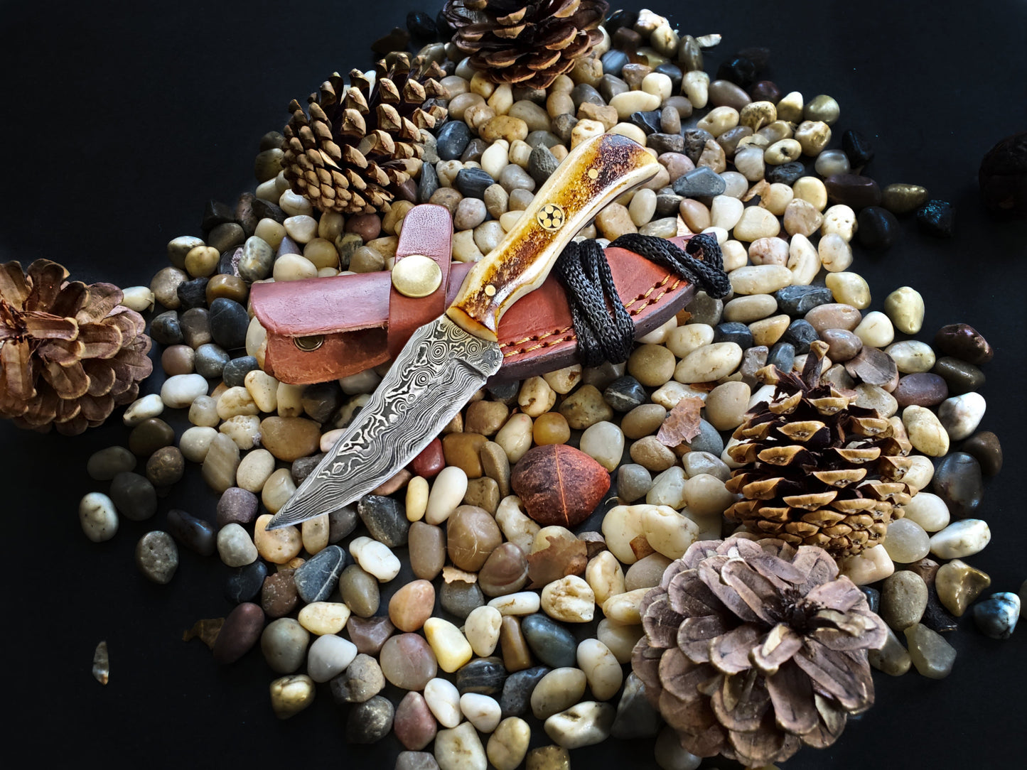 Hand Forged Damascus Knife Neck Knife TD-178 Burnt Bone