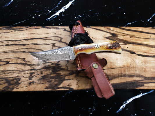 Hand Forged Damascus Knife Neck Knife TD-178 Burnt Bone