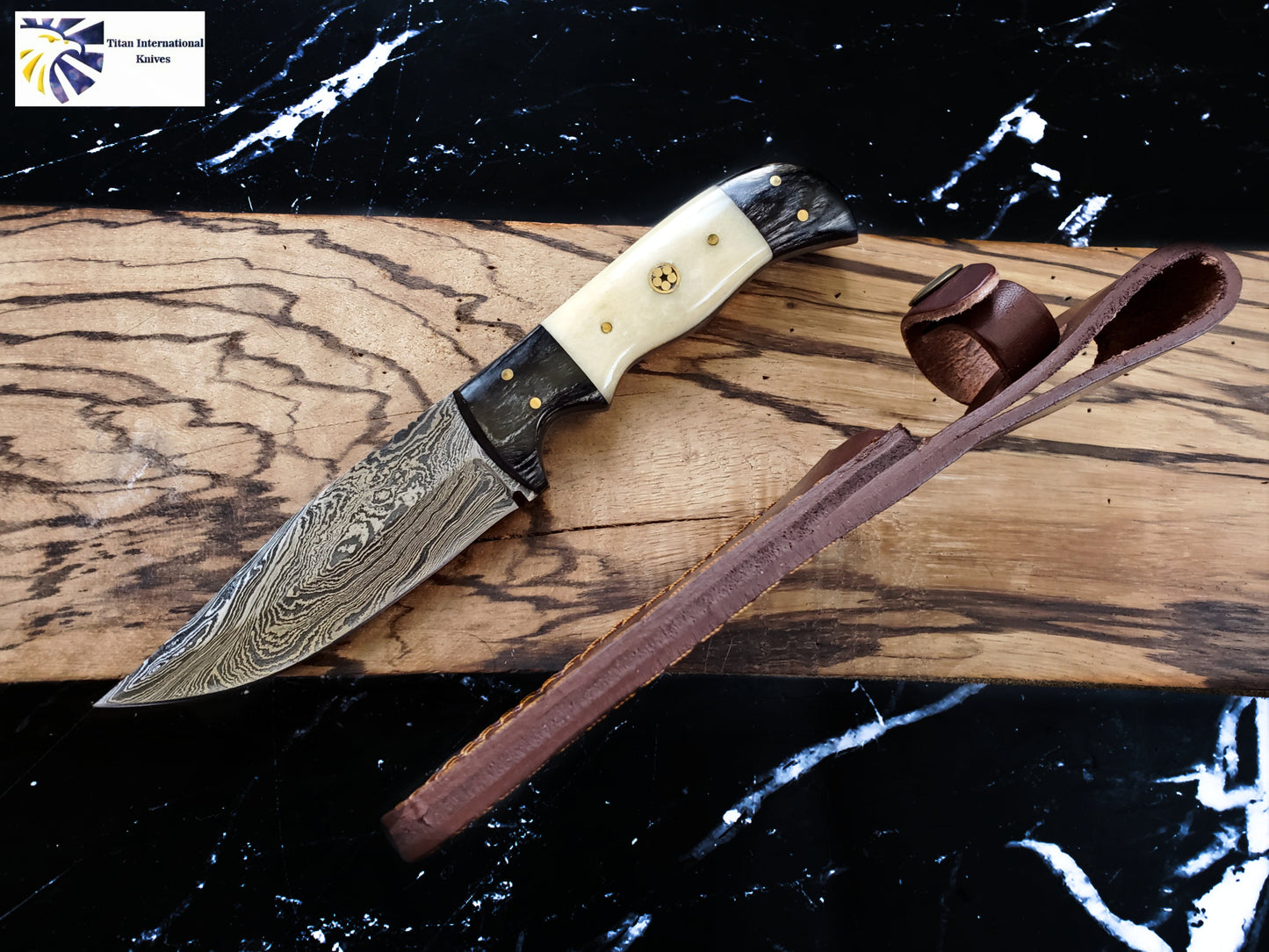 Damascus Steel Hunting Knife by Titan TD-170