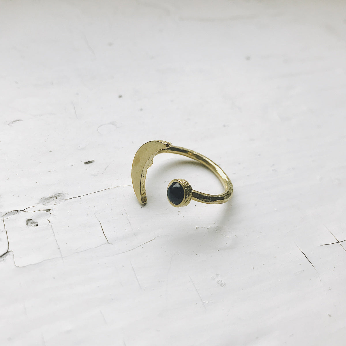 CLEARANCE Crescent Moon Ring With Black Onyx