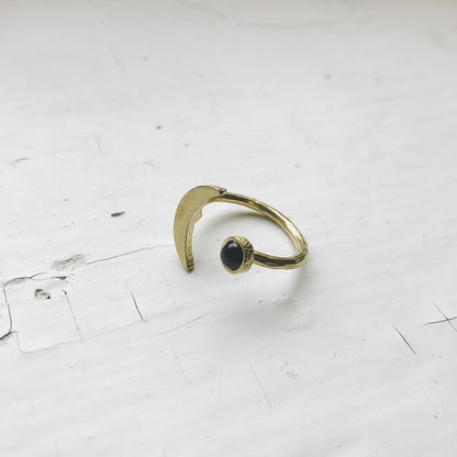 CLEARANCE Crescent Moon Ring With Black Onyx