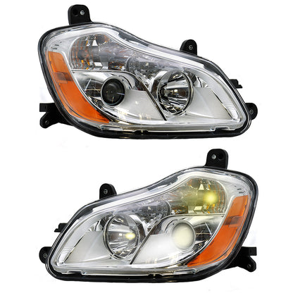 Chrome Headlights Compatible With Kenworth T680 2013-2021 Included Bulbs Pair