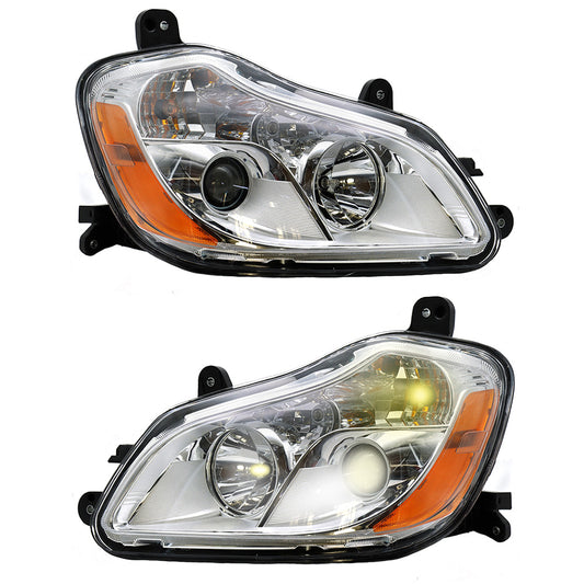Chrome Headlights Compatible With Kenworth T680 2013-2021 Included Bulbs Pair