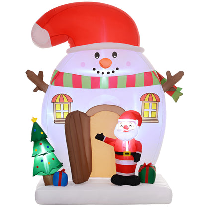 Outsunny 7.5FT Christmas Inflatable Snowman House with Santa Claus and Xmas Tree, Giant Christmas Inflatables, Huge Blow Up Christmas Decorations with LED Lights for Indoor, Outdoor, Yard, Party