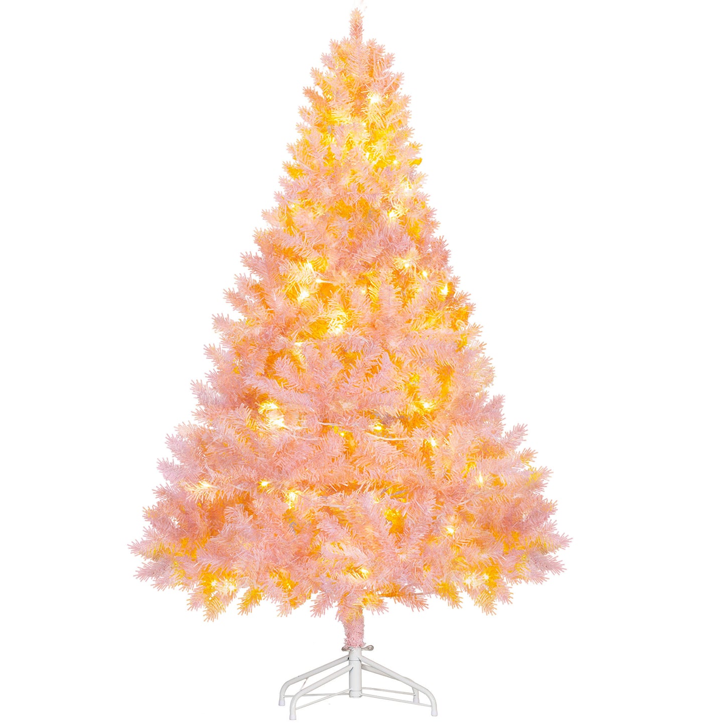 HOMCOM 6' Tall Prelit Christmas Tree Douglas Fir Artificial Christmas Tree with Realistic Branches, 250 Warm White LED Lights and 1000 Tips, Pink