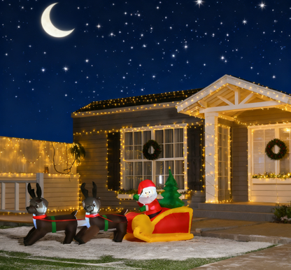 Christmas Inflatable Santa Claus with Sleigh and Reindeer, Outdoor Blow-Up Yard Decoration